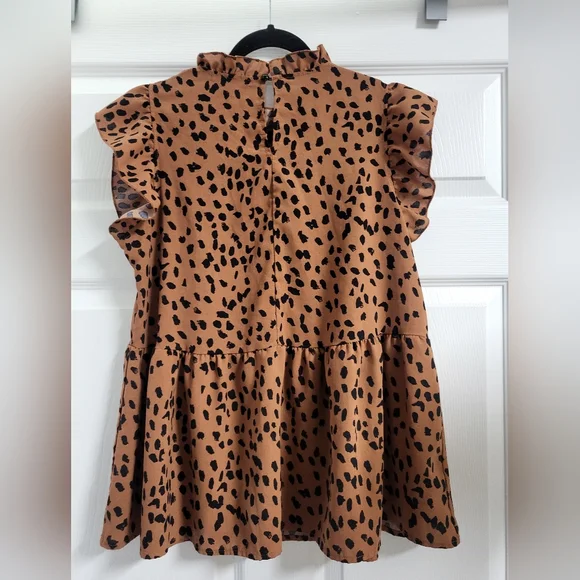 Cellabie Womens Leopard Print Ruffle Sleeve Ruffle Sleeve Top Size M - Picture 5 of 8